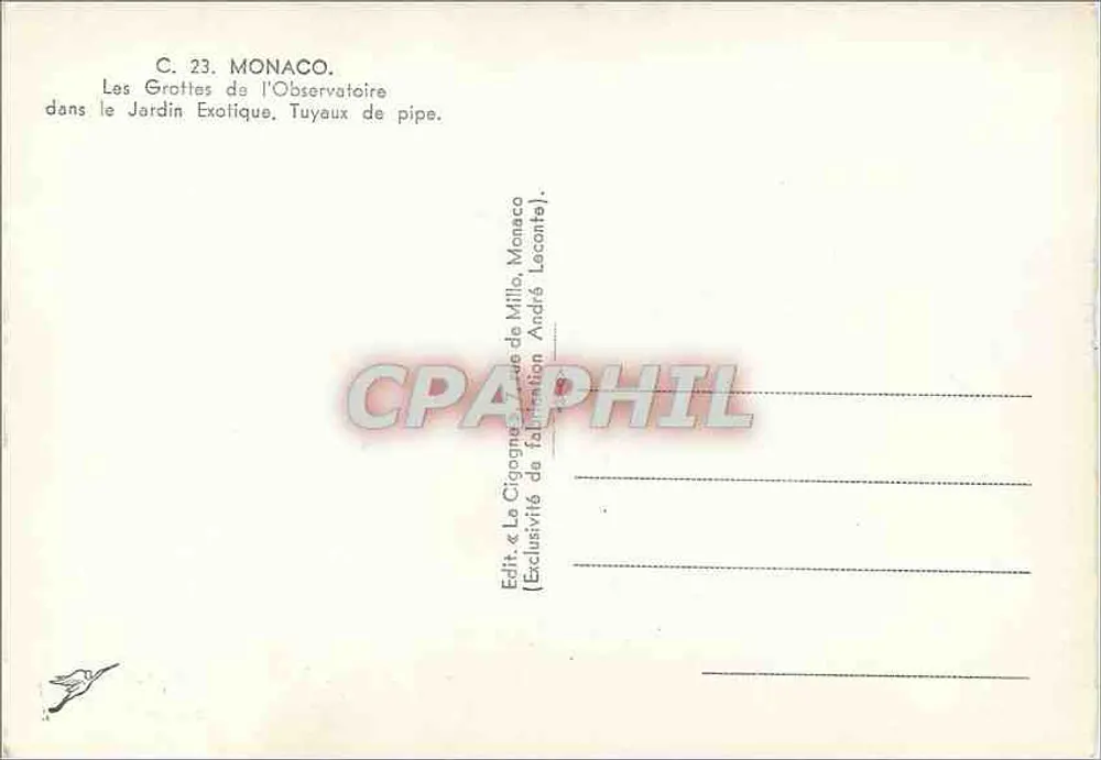 Die Höhlen des Observatoriums — Exotischer Garten, Monaco — Verlag « La Cigognia » von Milo, Monaco - Rückseite