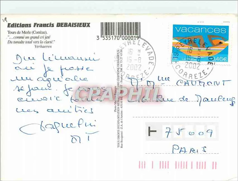 Ruínas de um castelo na névoa — outono — Éditions Francis DEBAISIEUX n°19 - Verso