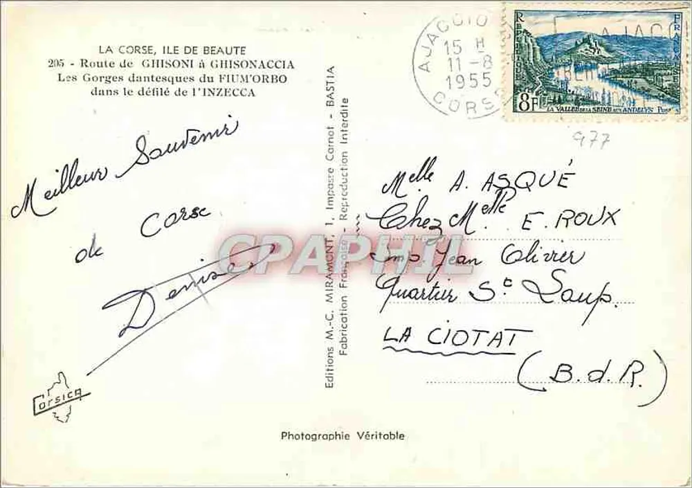 Die danteschen Schluchten des FIUMORBO — Route von GHISONI nach BASTIA — Éditions M.-C. MIRAMONT - Rückseite