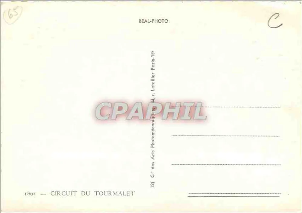 Circuito do Tourmalet — carta postal turística — C° dos Arts, Paris - Verso