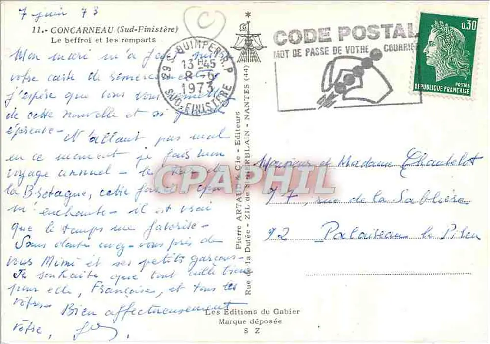 Concarneau (Sud-Finistère) — der Glockenturm und die Mauern — Éditeurs Pierre Artaud & Cie - Rückseite