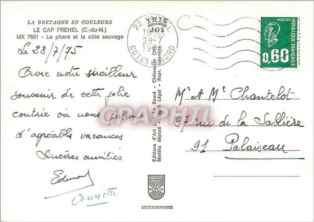 Cap Fréhel — Leuchtturm und wilde Küste — Editions d'Art Jodet, Modell 7651 - Rückseite