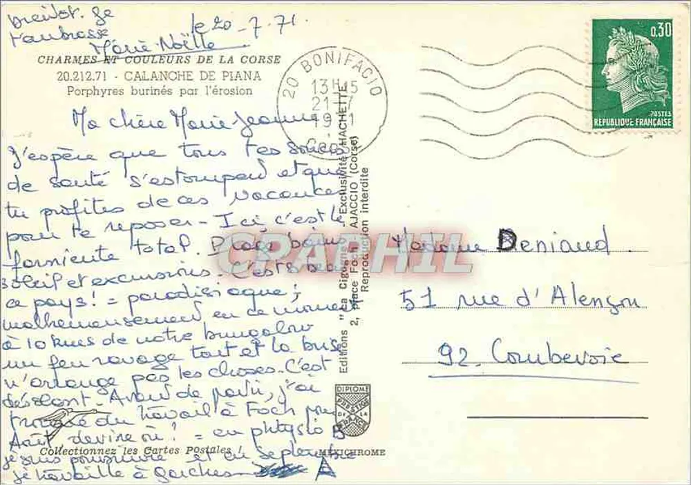 Calanche de Piana — Porphyres burinés par l'érosion — Éditions Diplôme - Verso
