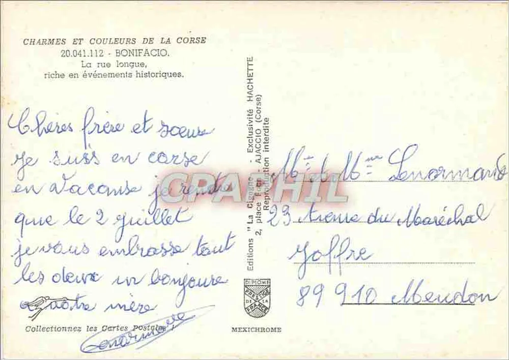 Rue Longue — Bonifacio, Korsika — Éditions La Cigogne - Rückseite