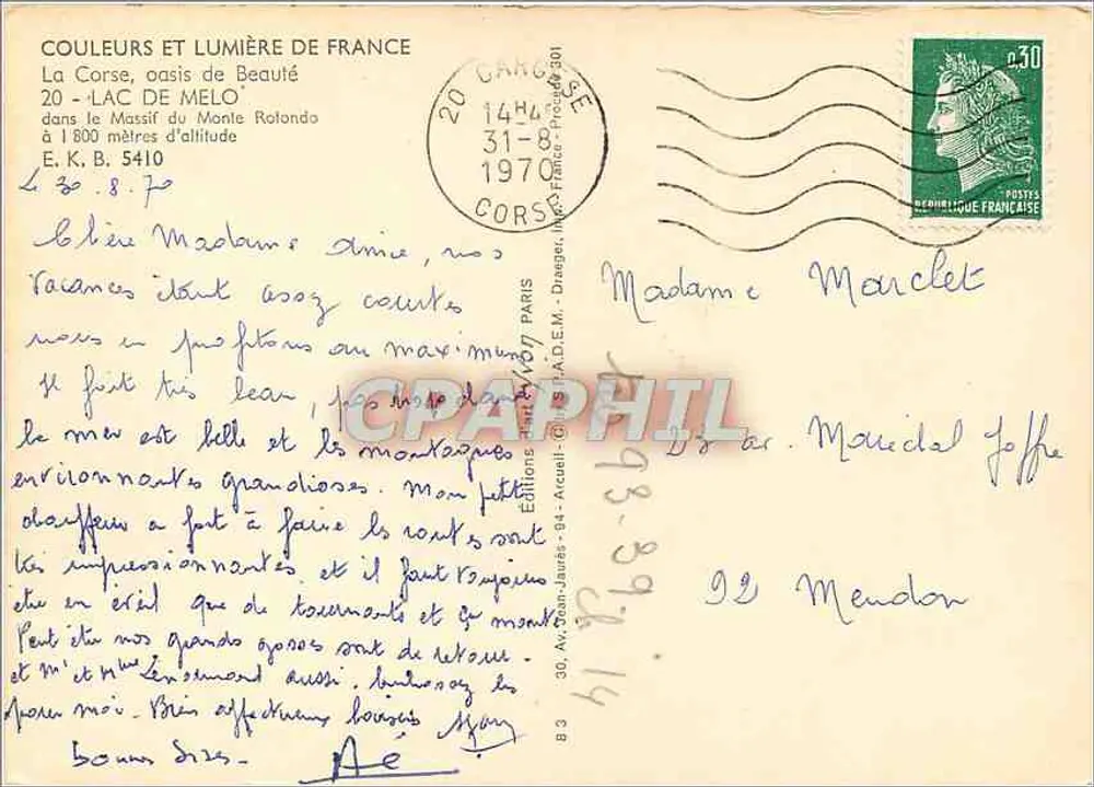 Lac de Melo - Monte Rotondo — Korsika — Éditions B.3, 39, Av. Jean-Jaurès - 94 - Arcueil - Rückseite