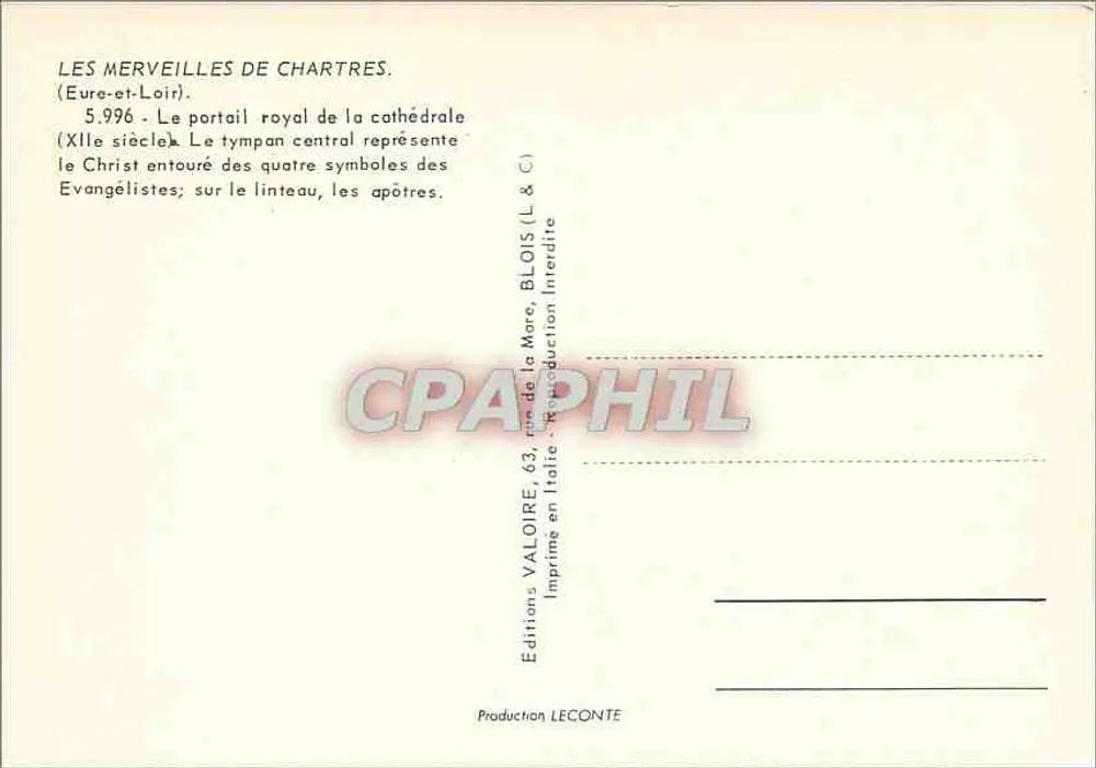 Königlicher Portal der Kathedrale von Chartres — 19. Jahrhundert — Éditions Valoire, Blois - Rückseite