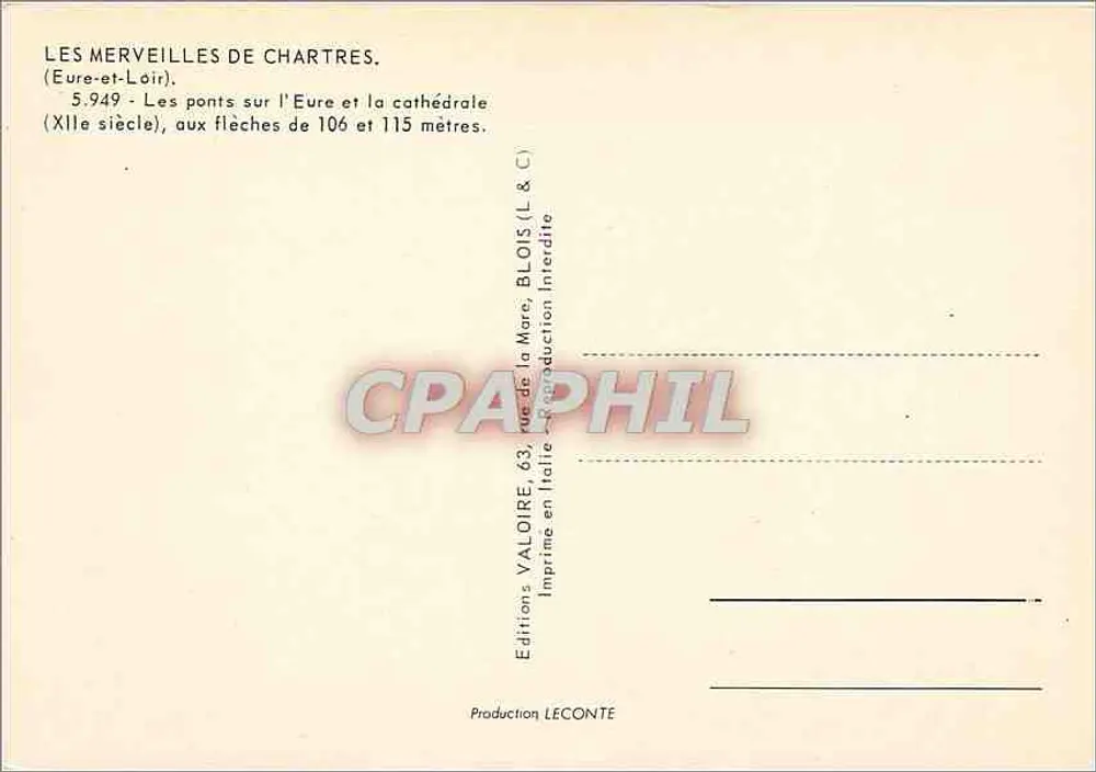 Chartres — Die Brücken über die Eure und die Kathedrale — Éditions Valoire - Rückseite
