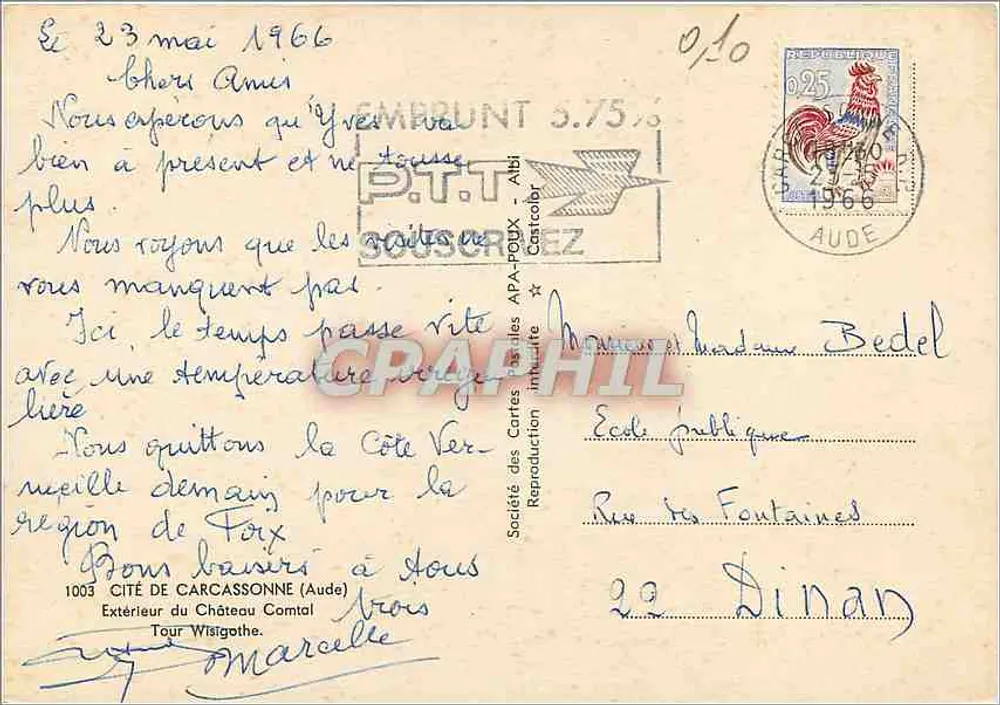 Comtaler Schloss — Stadt Carcassonne — Société des Cartes APA-POUDX - Rückseite