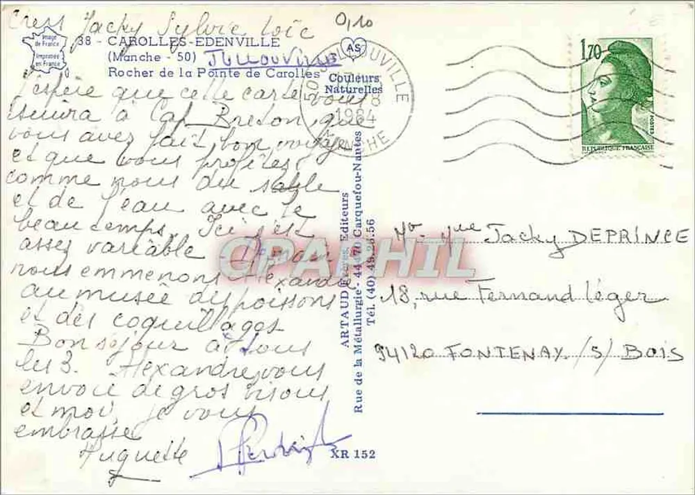 Rocher de la Pointe de Carolles — Éditeur AR TAUD — N° 152 - Verso