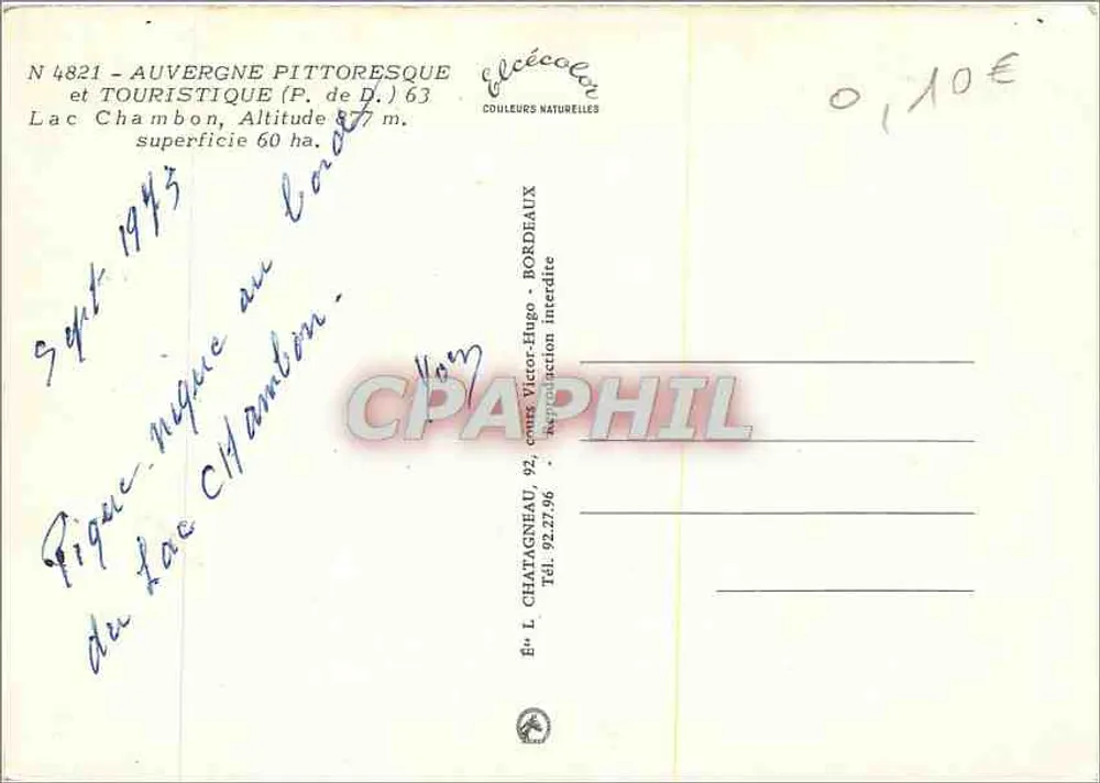 See Chambon — Landschaftlich reizvoll und touristisch — Verlag Elcé, Nr. 4821 - Rückseite
