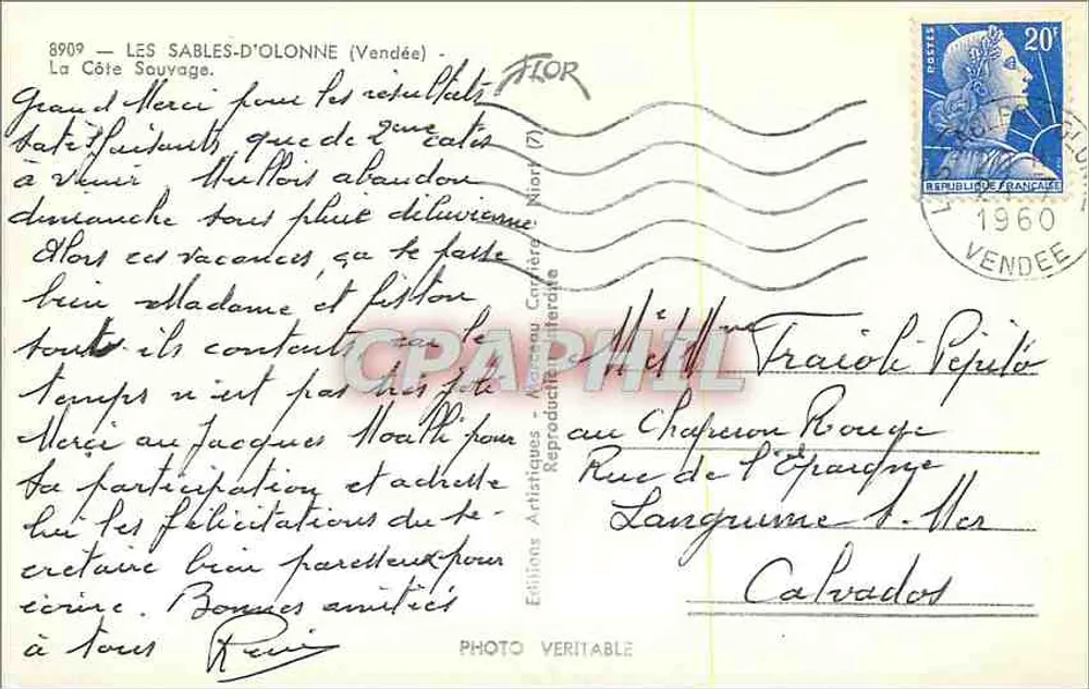 Les Sables-d'Olonne (Vendée) — A Costa Selvagem — Éditions Artiscales FLOR, n°8909 - Verso
