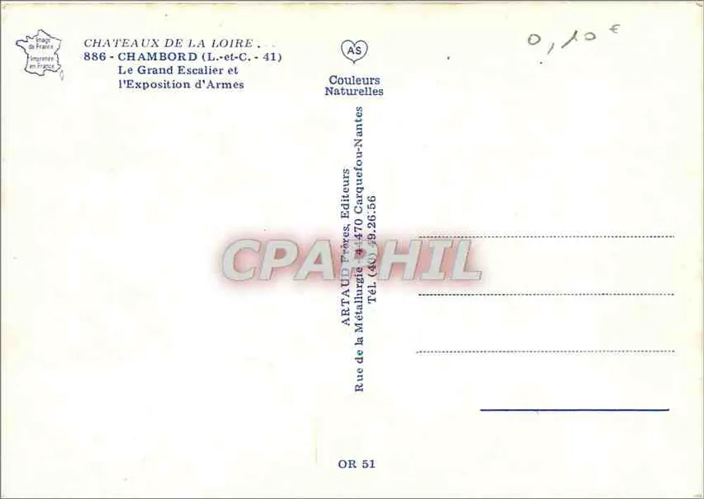 Chambord — Le Grand Escalier et l'Exposition d'Armes — Artaud Frères, Éditeurs - Verso