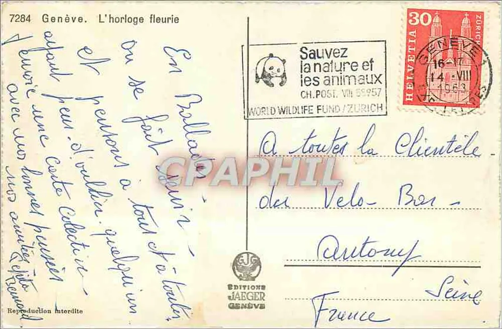 Genebra. A Relógio Florido — Edições Jäger, n° 7284 - Verso