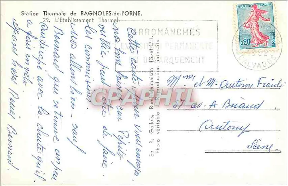 Estação Termal de BAGNOLES-de-l'ORNE — O Estabelecimento Termal — Editor: Romainches (S.-et-C.) - Verso