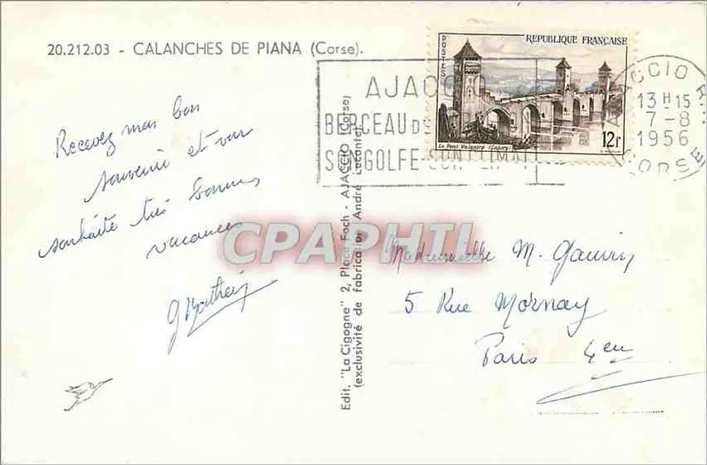 A Cegonha — Calanches de Piana (Córsega) — Edit. 'A Cegonha' - Ajaccio - Verso