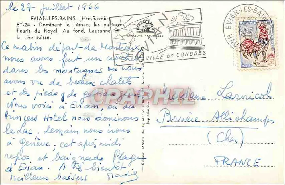 Vue d'Évian-les-Bains — terrasse com guarda-sóis e lago — Édition Jansol - Verso