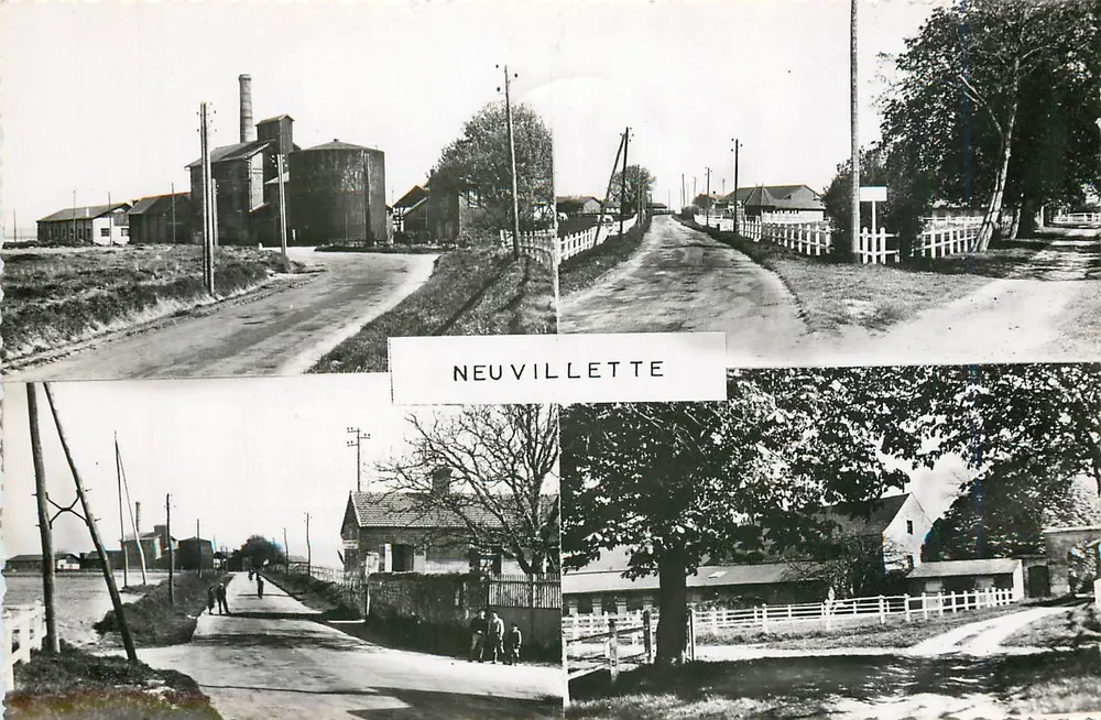 Neuvillette — vista panorâmica com silo e estradas — editor Livraria B. Barret, Paris - Frente