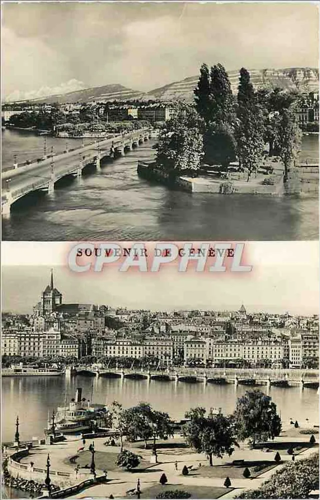Vista de Genebra — Ponte e lago — Lembrança de Genebra, Edições Jaeger - Frente