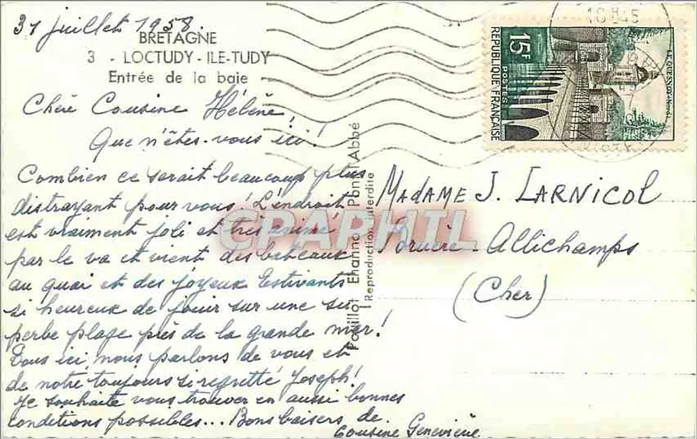 Loctudy - Eingang zur Bucht — Bretagne — Verlag: P. P. Larnicol - Rückseite
