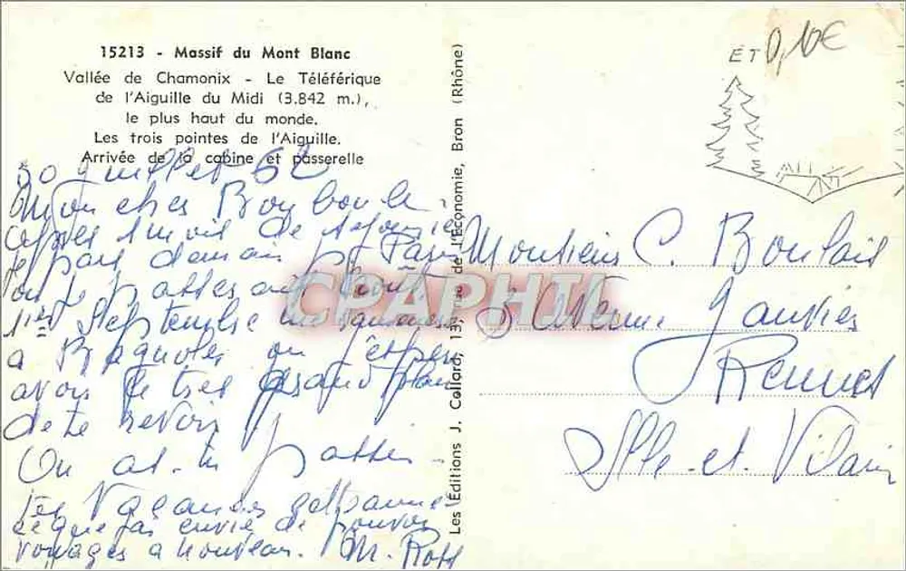 Massif do Mont Blanc — Vale de Chamonix — O Teleférico da Aiguille du Midi (3.842 m) — Edições J. Callard - Verso