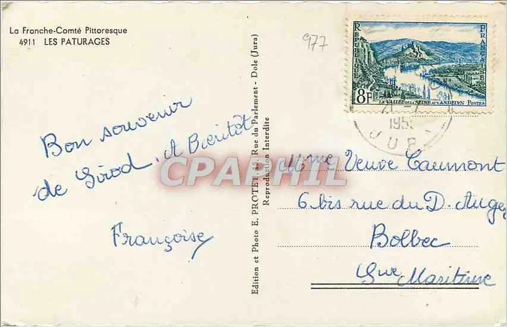 Les Paturages — La Franche-Comté Pittoresque — Édition et Photo E. PROCTEN, Dole - 뒷면