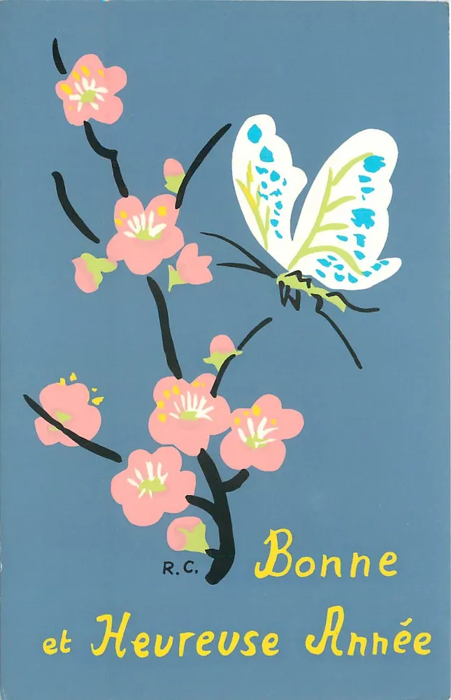 Flores e borboleta — Boa Ano e Feliz Ano — R.C. - Frente