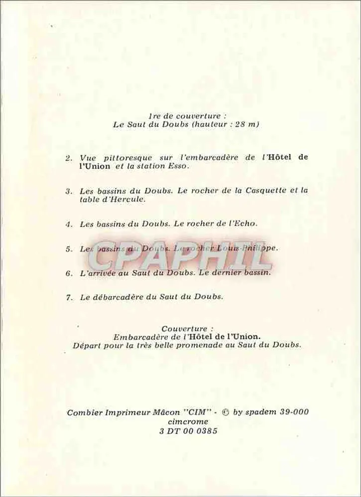 O Salto do Doubs — Altura 28 m — Combier Imprimeur "CIM" - Verso
