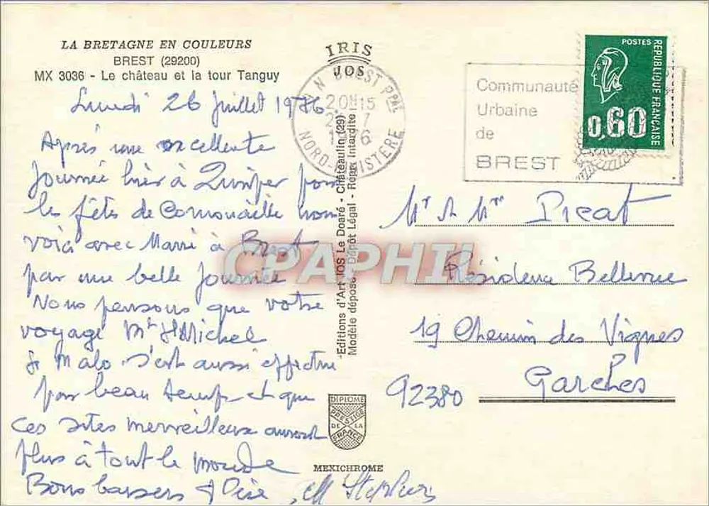 O castelo e a torre Tanguy — Brest — Edições d'Art Jos - Verso