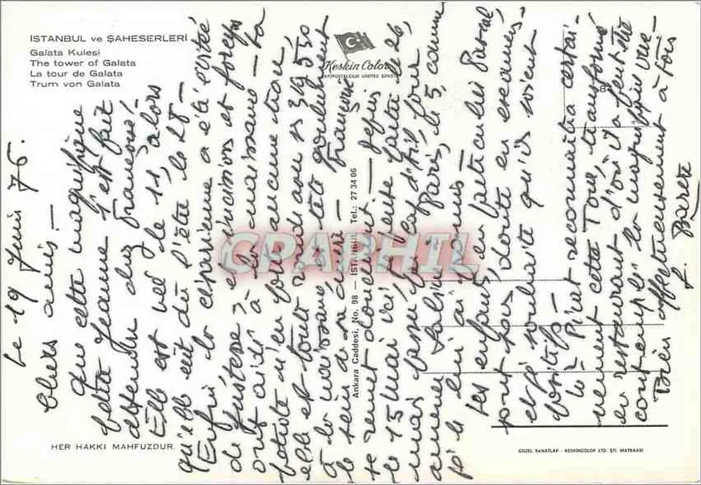 Galata Tower — Istanbul — Anhara Galdesi, No. 98 - Verso