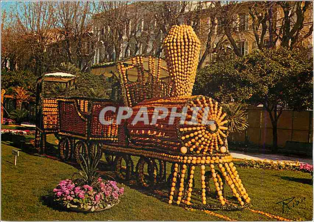 Trem decorado com laranjas — Menton — Edição A. Rion - Frente