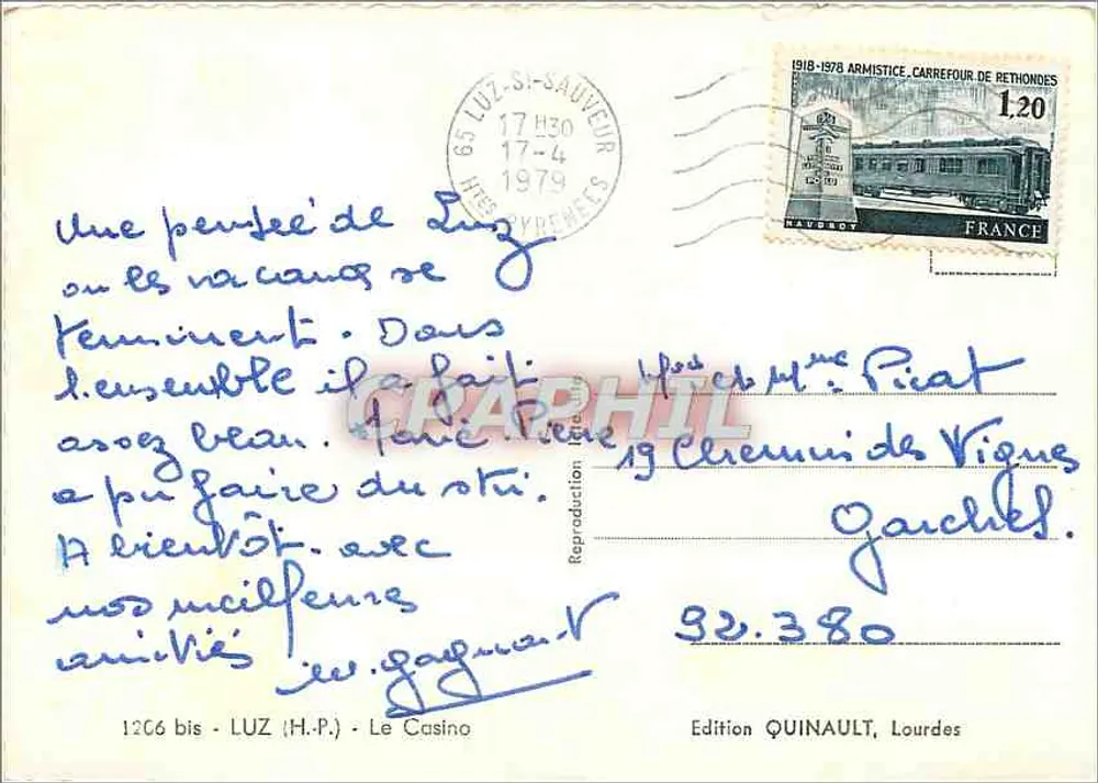 O Casino — Luz-Saint-Sauveur — Edição Quinault, Lourdes - Verso