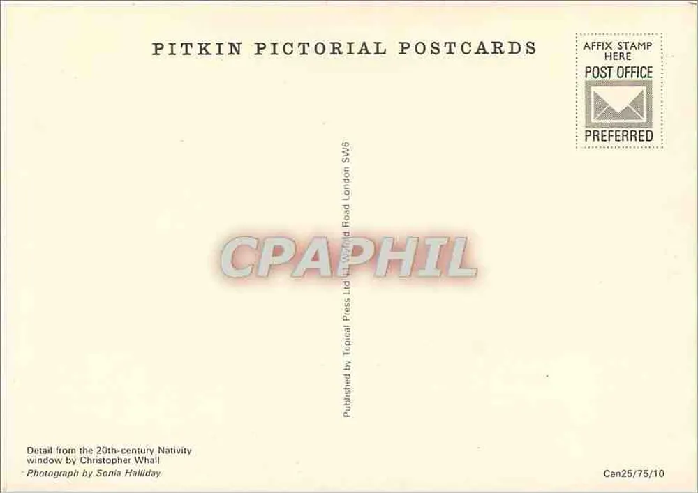 Narodzenie — szczegół rozpisu szkła — Pitkin Pictorial Postcards - Rewers