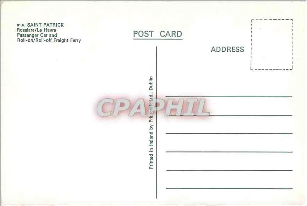 m.v. SAINT PATRICK — Ferry entre Rosslare e Le Havre — editor Philecraft Ltd., Dublin - Verso