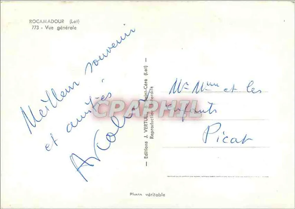 Rocamadour (Lot) — Vista geral — Edições J. Vertuel & Saint-Céré (Lot) n°773 - Verso