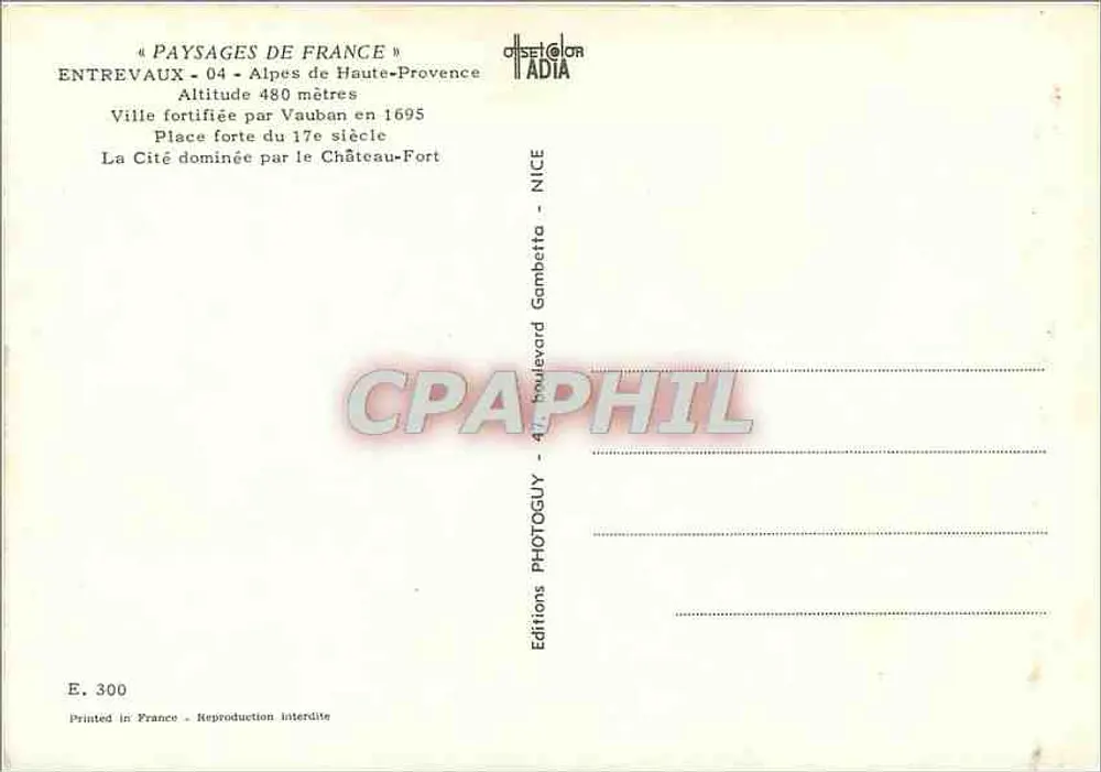 Entrevaux — Fortified Town by Vauban in 1695 — Éditions ADIA - Back