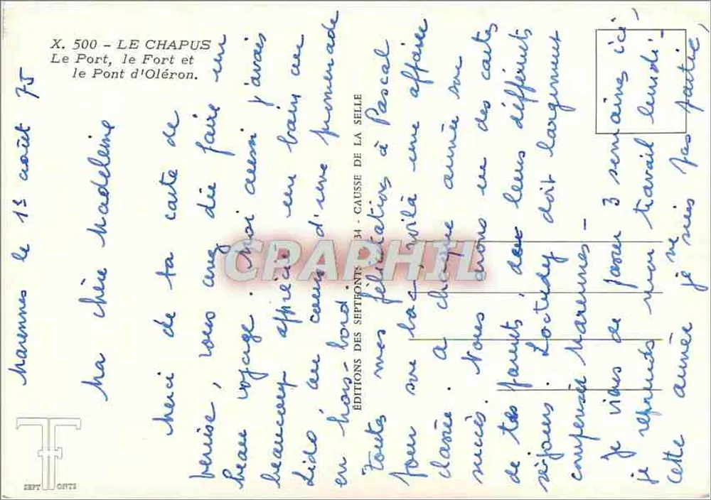 Le Port, le Fort et le Pont d'Oléron — Éditions des Septonti, n° X.500 - Verso