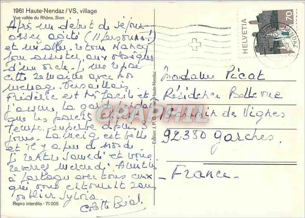 Haute-Nendaz — vue de la vallée du Rhône — Édition J.P. Gilly, n° 005 - Verso