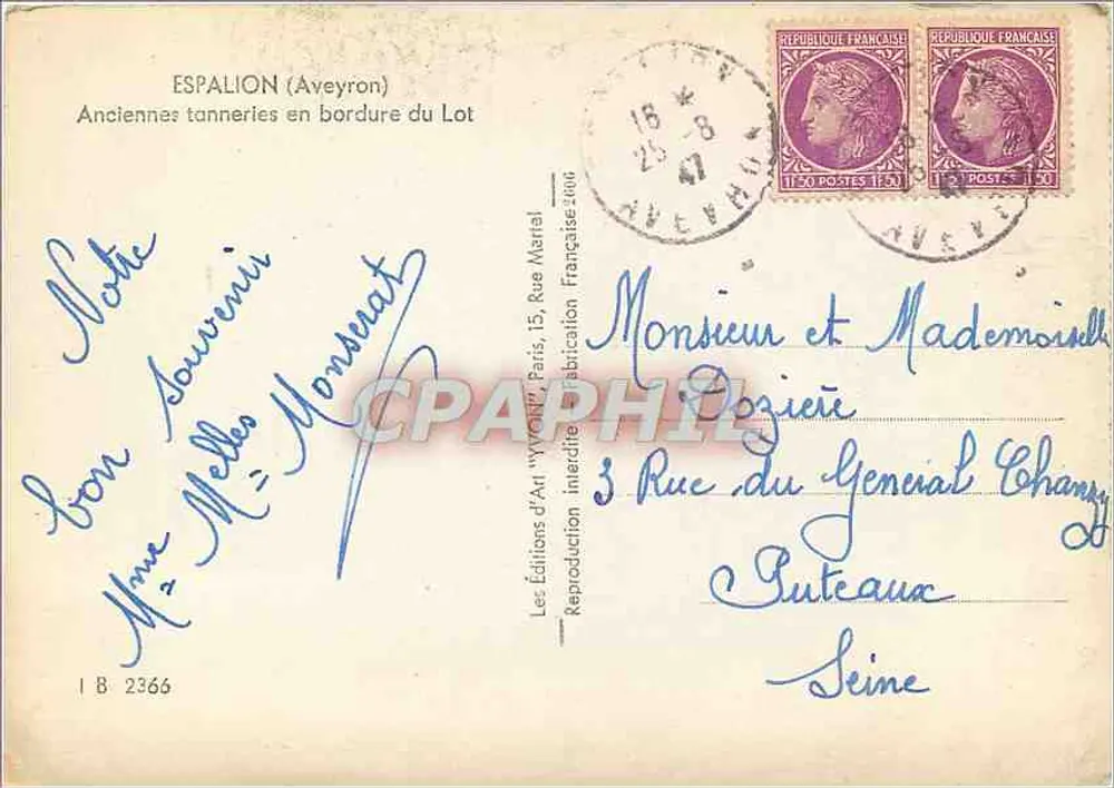 Espalion (Aveyron) — Alte Gerbereien am Lot — Les Éditions d'Art 'WYON' Paris - Rückseite