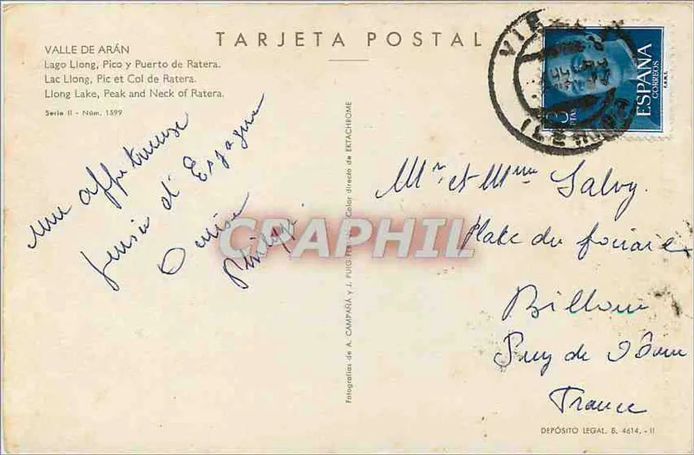 Lago Llong, Pico y Puerto de Ratera — Valle de Arán — Ansichtskarte von A. Campaña und J. Pujol - Rückseite