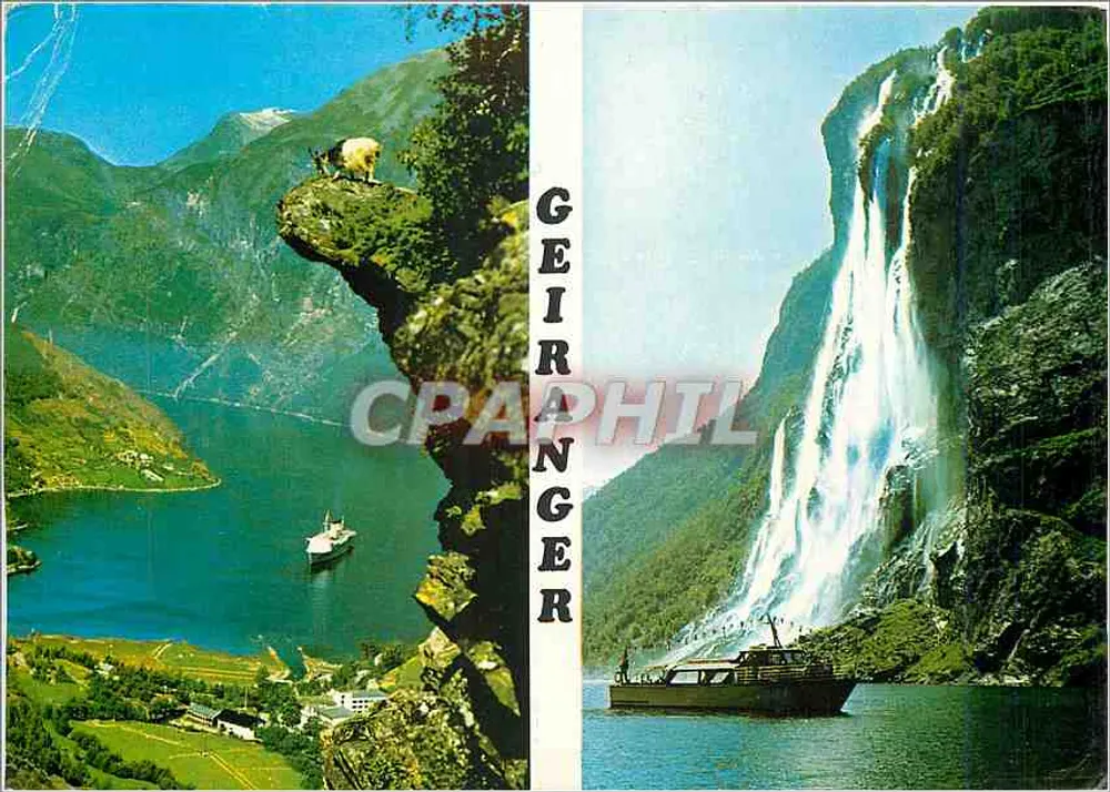 Geiranger — Vue du fjord et du Geirangerfjord — Éditeur E. Merck, n° 8039 - Recto