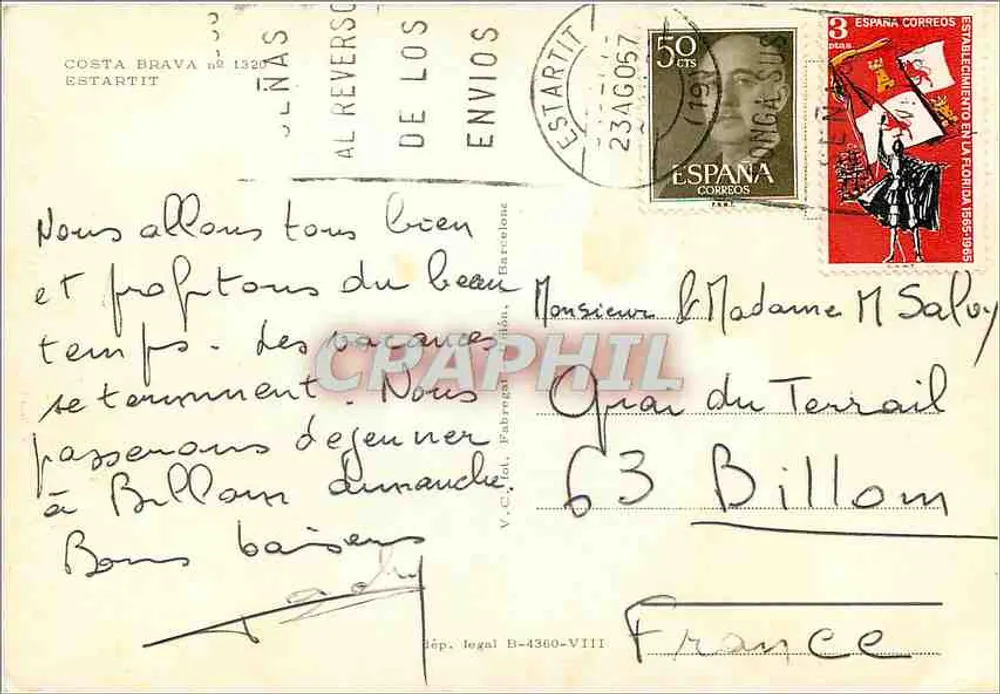 Estartit — Costa Brava — Bilhete postal antigo n°1320, editor V.C. Fial, Fabregatón - Verso