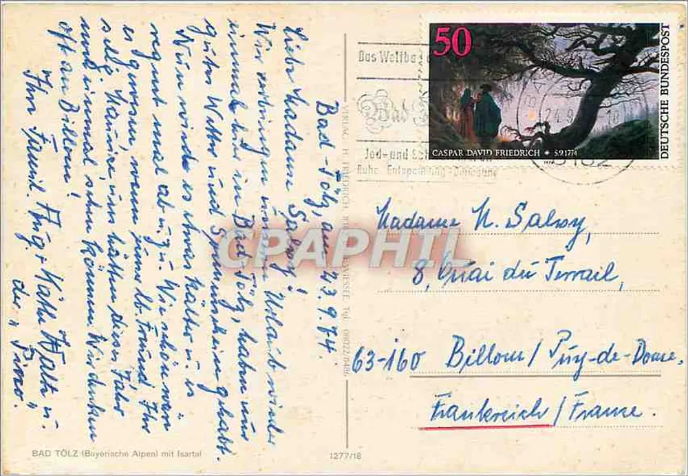 Bad Tolz (Bavarois) — vista invernal com montanhas nevadas e rio congelado — n° 1277/18 - Verso
