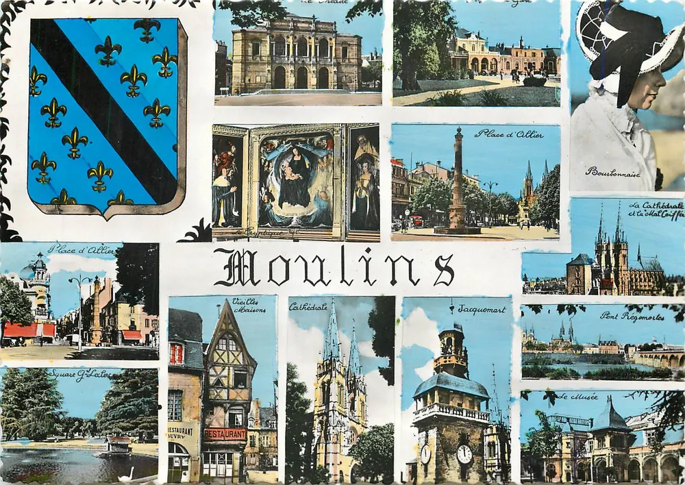 Moulins — Collage de sites e brasão — Éditions du T.S. - Tél. 55 - Place Saint-Éloi - SOUVIGNY - Frente