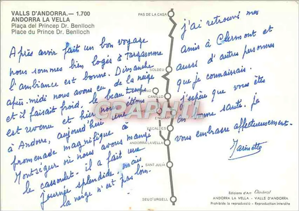 Andorra la Vella — Vista de la plaza del Príncipe Dr. Benlloch — Ediciones d'Arte Clavérol - Reverso