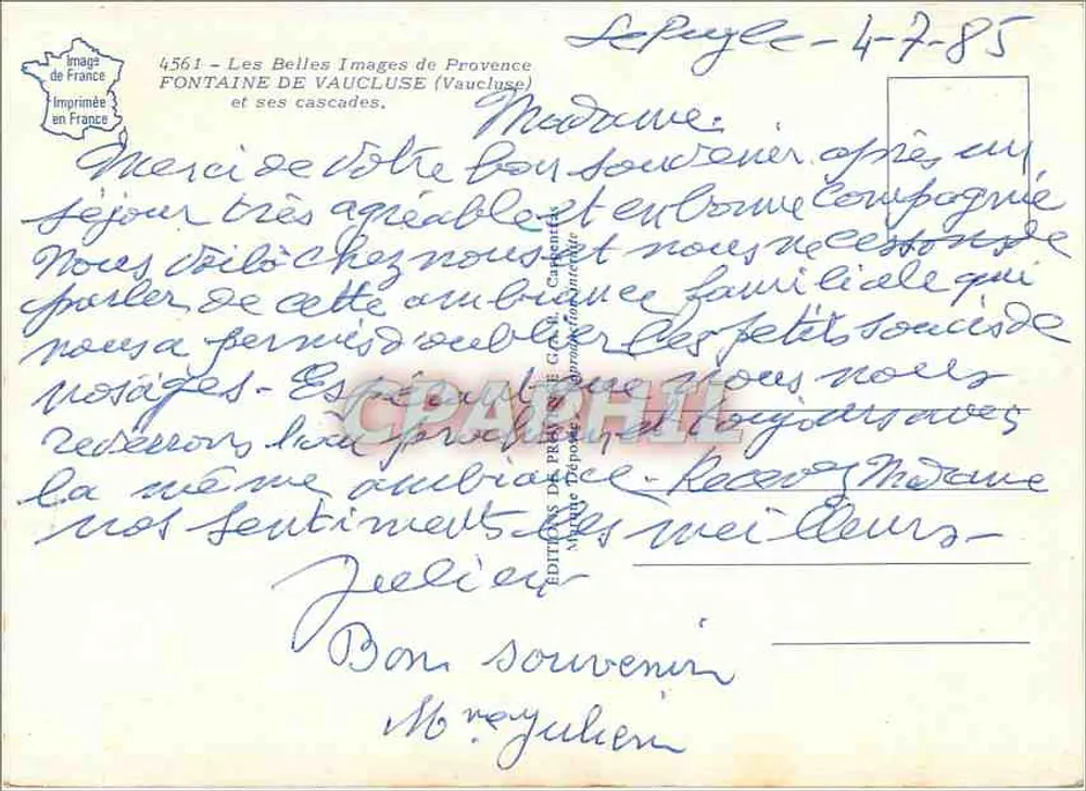 Fonte de Vaucluse — cascata — As Belas Imagens da Provença, n°4561 - Verso