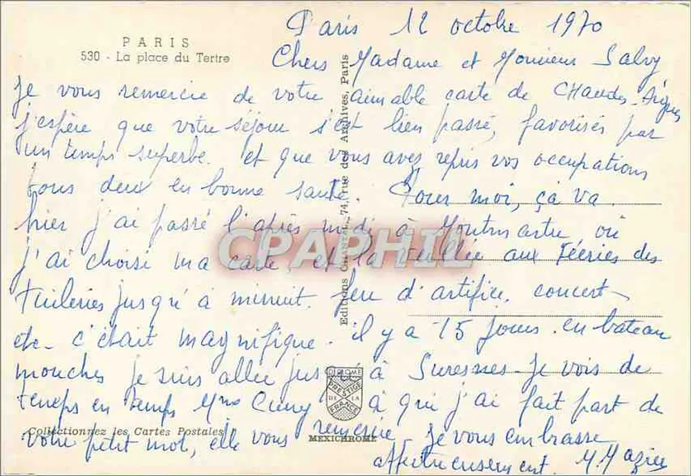 Place du Tertre — Paris — Editor Iris, n° 530 - Verso
