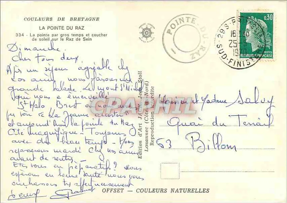 La Pointe du Raz — vue de la pointe et du phare — Édition d'Art Jaec Stoll, n°334 - Verso