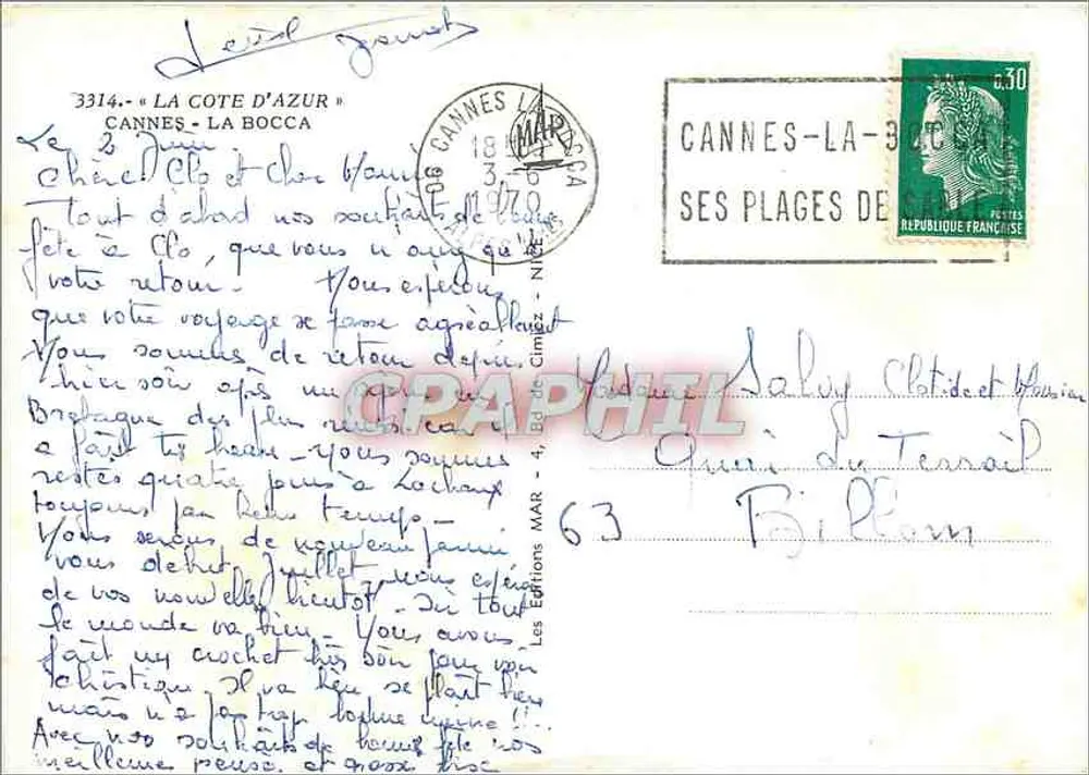 Cannes - La Bocca — vista panorâmica e praia — Edições Les Éditeurs de la Côte d'Azur - Verso