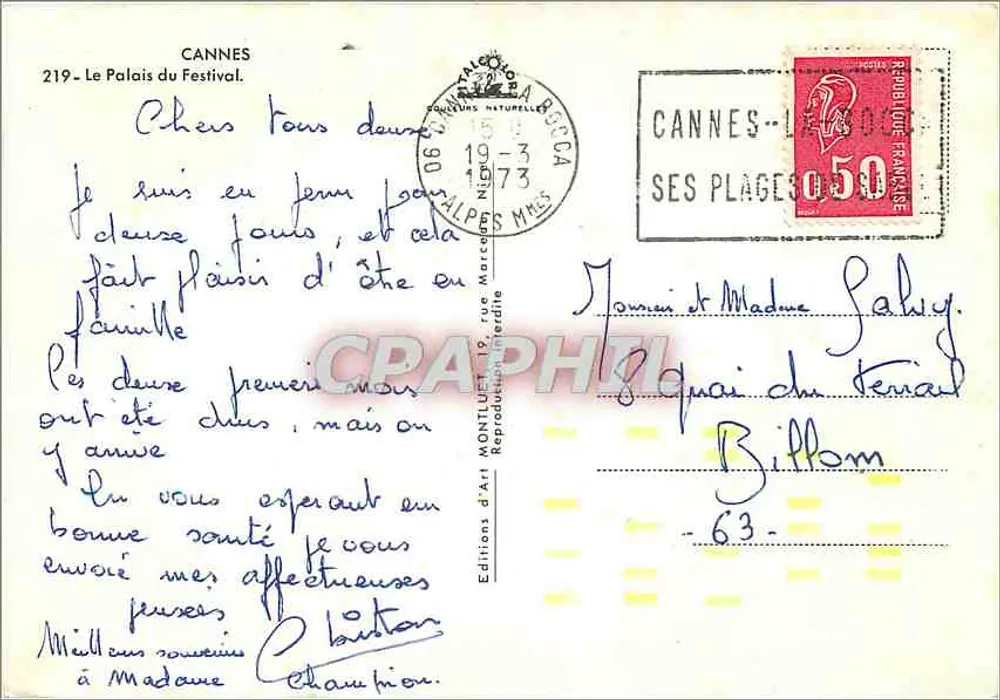 Cannes - O Palácio dos Festivais — Editor Montillet, n°219 - Verso