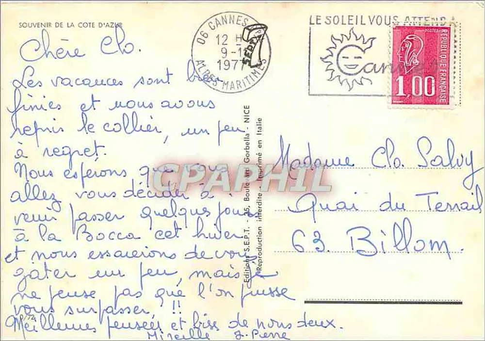Côte d'Azur — Antibes, Cannes, Mandelieu — Verlag S.E.P.T. n°72 - Rückseite